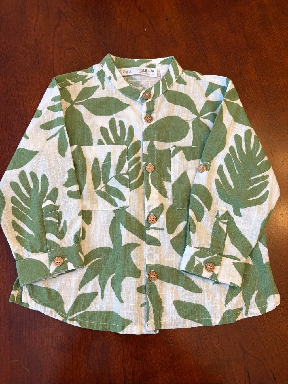 NWT Zara Baby Boy Green Tropical Leaf Button Down Shirt 18-24M - Picture 2 of 6